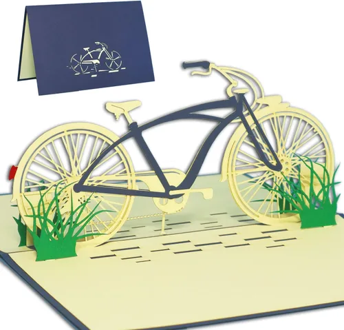 LINPOPUP® Pop-Up Card, POP UP 3D tarjeta de cumpleaños tarjeta de regalo certificado de bicicleta Venlo azul, N154