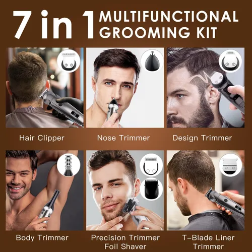 Vista 2 de Hatteker Cortadora de barba para hombres, maquinilla de afeitar eléctrica impermeable, cortadora de pelo inalámbrica, kit de afeitado para nariz