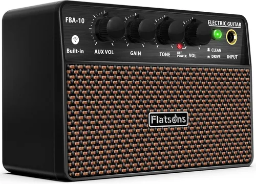 Flatsons FBA-10 Amplificador de Guitarra, Amplificador Eléctrico Mini de 10W con Canal Limpio/Drive, 6H de Funcionamiento, Recargable por USB-C,