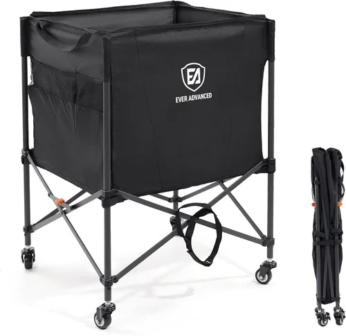 EVER ADVANCED Rolling Ball Storage Cart Lockable Wheels, 33x22.8in/45x25in Collapsible Garage Sports Equipment Organizer for Volleyball Basketball