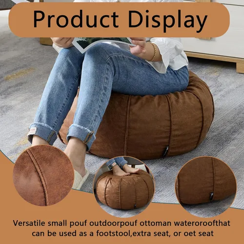 Vista 33 de Louis Donné Funda de puf sin relleno, taburete redondo otomano para reposapiés, puf de almacenamiento, puf de piel sintética impermeable, reposapiés