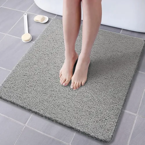 Tapete de ducha antideslizante sin ventosas de 24 x 24 pulgadas, tapete de baño de esponja de PVC para superficie de bañera texturizada, ducha, Gris