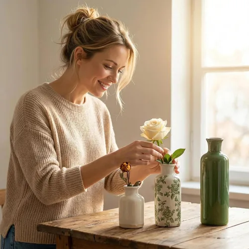 Vista 35 de Juego de jarrones de cerámica, jarrones de flores para decoración del hogar, decoración moderna de granja, centros de mesa de sala de estar, cocina