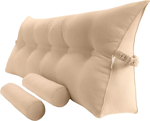 Vista 23 de Peachwell Almohada triangular de lectura para reposo en cama, cojín grande tipo cabecero, respaldo, almohada de cuña con dos almohadas cilíndricas