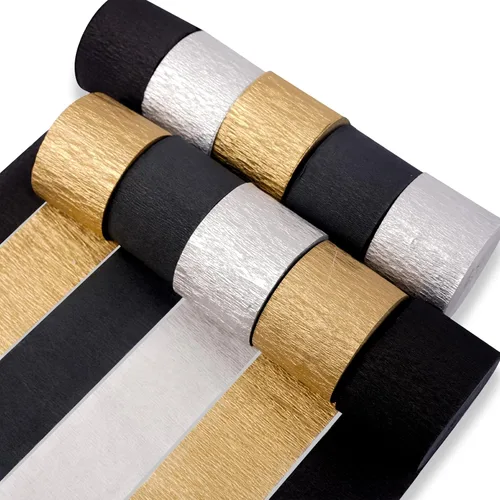 PartyWoo Serpentinas de papel crepé negro dorado y plateado, 10 rollos de 820 pies, paquete de papel crepé para graduación, Navidad, Año Nuevo,