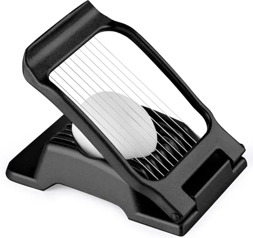 Cortador de huevos para huevos duros, alambre de acero inoxidable, cortador de huevos de aluminio resistente multiusos para huevos, ensaladas, Negro