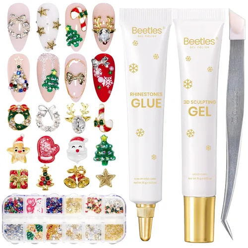 Vista 11 de Beetles Gel Polish Pegamento para uñas con juego de gemas para uñas, 0.5 onzas líquidas de pegamento de diamantes de imitación para uñas y 120 +