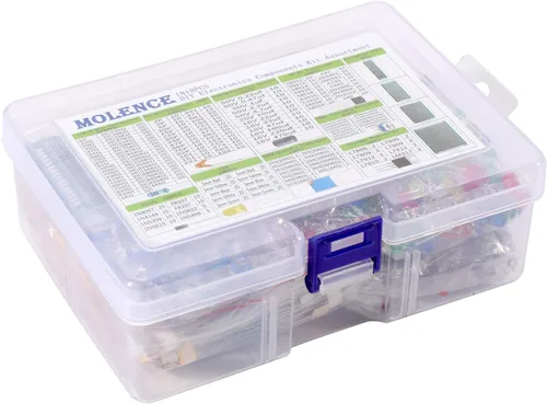 Vista 4 de Surtido de kit de componentes electrónicos DIY, resistencias 1818PCS, LED, triodo, condensadores, diodos, PCB, potenciómetro, resistencia variable