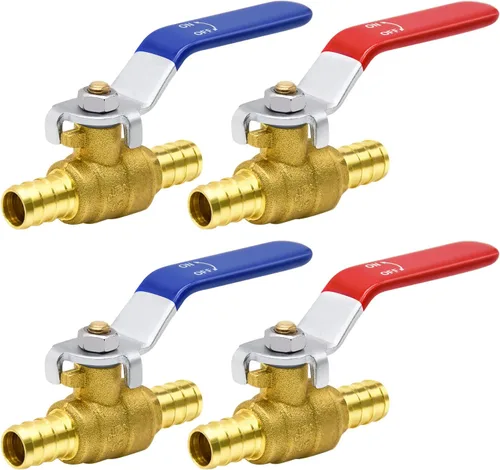 4 piezas de válvulas de bola PEX, válvula de bola de latón PEX de 1/2" de puerto completo, válvula de bola de cierre de puerto completo, giro de