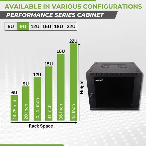 Vista 3 de NavePoint Gabinete de montaje en pared para gabinete de servidores de 9U, incluye 2 ventiladores, puerta de vidrio con bloqueo, paneles laterales