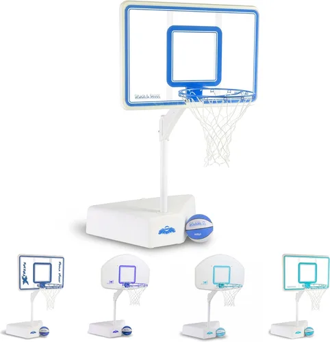 Vista 13 de Dunn-Rite Splash & Shoot, aro de baloncesto ajustable para piscina al aire libre con altura variable, pelota, base y borde de acero inoxidable de 18