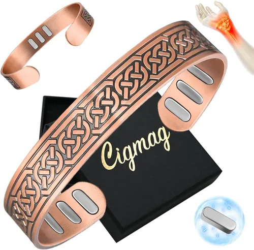 Pulsera magnética de cobre para hombres, con potentes imanes 9X de 5000 Gauss, ajustable de cobre puro sólido (Axe)