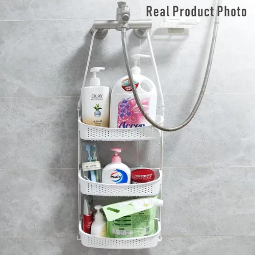 Vista 4 de Heavy duty shower caddy hanging; 3 tiers supper large plastic shower basket over the showerhead; never rust baskets over the door, shower organizer