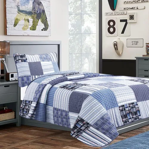 Vista 15 de Cozy Line Home Fashions - Juego de ropa de cama acolchada reversible de 100% algodón, con rayas azul marino y rojo, para niño, colcha, colcha