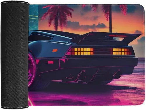 Vista 3 de Large Mouse Pad JDM Sports Car NSX Neon Palm Trees Synthwave Desk Mat Computer Accessories Gaming Office Organizers Supplies Decor Essentials