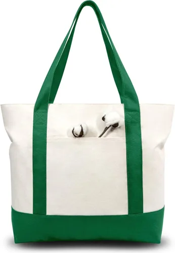 Vista 41 de TOPDesign Paquete de 1 bolsa de lona con bolsillo externo, bolsa de compras reutilizable para comestibles, cierre de cremallera superior, artículos