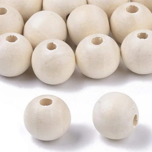Vista 42 de Cheriswelry 50 cuentas redondas de madera sin terminar de 0.79 a 0.78 pulgadas, color blanco antiguo, agujero grande, de madera natural, cuentas