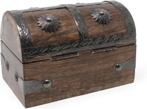 Vista 3 de Nautical Cove Cofre del tesoro de recuerdo y caja de madera decorativa (pequeña de 5 x 3 x 3.25 pulgadas), caja de almacenamiento, caja de madera