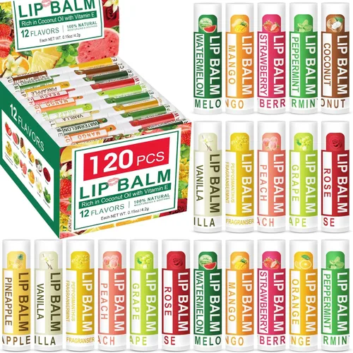 Vista 8 de DMSKY Paquete de 12 bálsamos labiales, bálsamo labial natural a granel con vitamina E y aceite de coco, bálsamo labial hidratante para labios secos