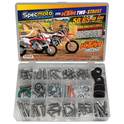 Specmoto Kit de pernos específicos de dos tiempos. Compatible con: KTM 50 y 65 SX y ADV mini de dos tiempos modelo de moto de motocross. años 2002 a