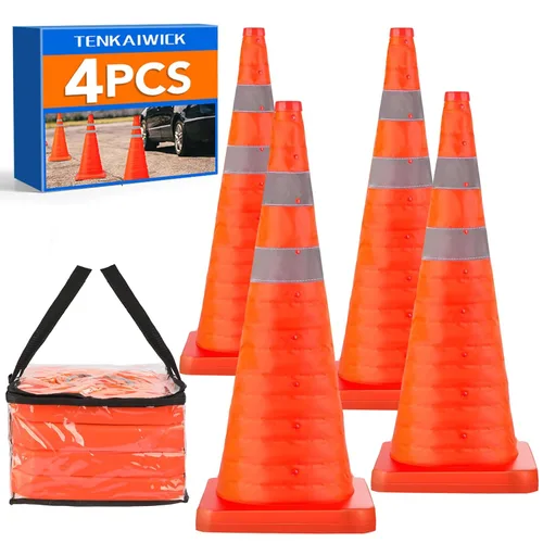 Vista 9 de Paquete de 20 conos de seguridad plegables de tráfico de 18 pulgadas, conos de estacionamiento con collares reflectantes, conos de seguridad