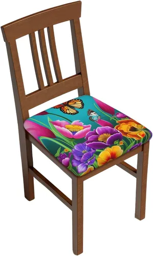 Vista 23 de Fundas de asiento cuadradas para silla de cocina con arces de gato negro de Halloween, 16.9 pulgadas, dos piezas, funda de cojín elástica ajustable