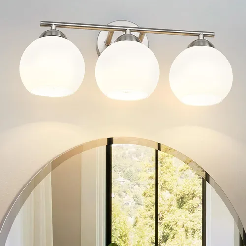 Vista 19 de Emak Lámpara de baño negra de 2 luces sobre el espejo, luces de tocador de baño con pantalla de vidrio transparente, VL114-BKL-2