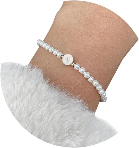 UNZEI Pulsera de perlas de imitación de cuentas para mujer, pulsera de eslabones de moda, pulsera de eslabones para mujer, regalo de joyería