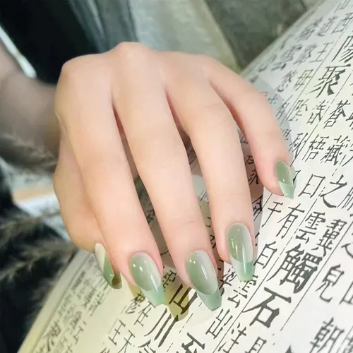 Vista 10 de Uñas postizas de punta francesa negra a presión, uñas postizas cortas de otoño, uñas acrílicas semitransparentes a presión, reutilizables