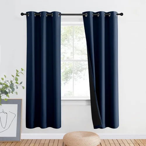 Vista 90 de NICETOWN Cortinas 100 % opacas con aislamiento térmico, panel de cortina deslizante de rendimiento que reduce el ruido con forro negro, bloqueo