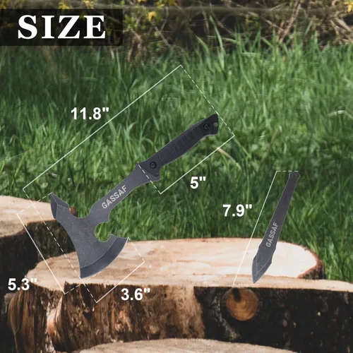 Vista 2 de GasSaf Juego de cuchillos para lanzar hacha Tomahawk de acero inoxidable y cuchillo de lanzamiento bien equilibrado de acero inoxidable, funda