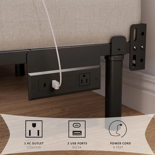 Vista 5 de SHOANED Base de cama de tamaño matrimonial con LED, marco de cama de acero metálico de 7 pulgadas para somier y colchón, base de cama resistente