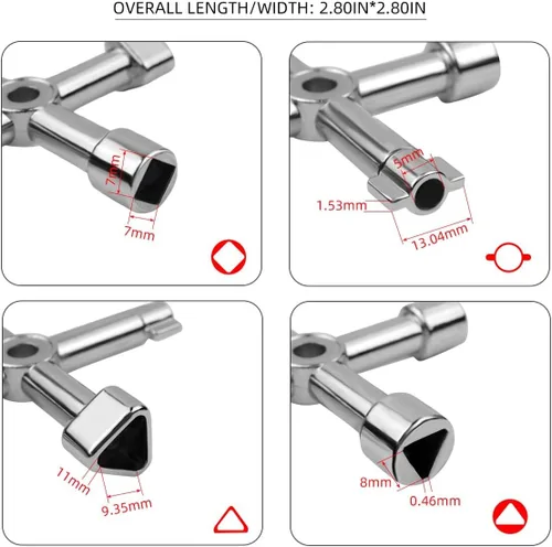 Vista 3 de Llave Sillcock multifuncional triangular de 4 vías, llave cuadrada de agua, llave de acero para llave de acero para medidor de gas de agua