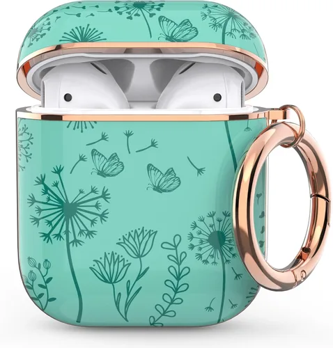wenew - Funda rígida para AirPod de 1ª y 2ª generación con llavero para mujeres y hombres (verde pino)