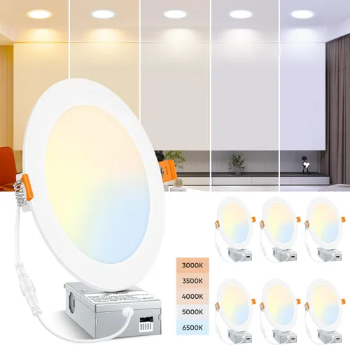 Vista 10 de BesLowe paquete de 4 unidades de luces LED empotrables para techo de 6 pulgadas, 5 CCT, ultradelgadas, con caja de conexiones, 12 W, equivalentes a