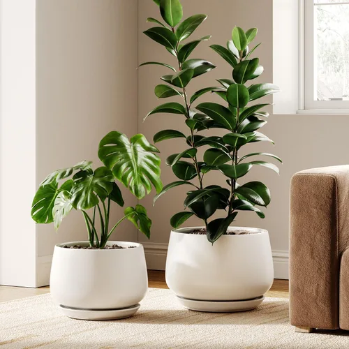 Vista 10 de LE TAUCI Macetas de cerámica, juego de 2, macetas de 10 + 12 pulgadas, macetas elegantes para plantas de interior, maceta resistente con orificio