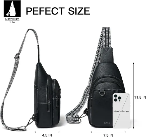 Vista 5 de LATMAP Sling Bag for Women Men Leather Small Sling Backpack Daypack Anti Theft Fanny Pack Crossbody Purse Travel