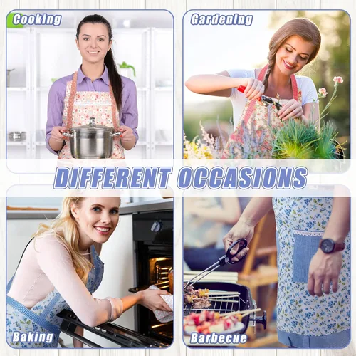 Vista 7 de Zhanmai 3 Pcs Women Floral Aprons with Pocket Soft Kitchen Chef Aprons for Women Cooking Gardening