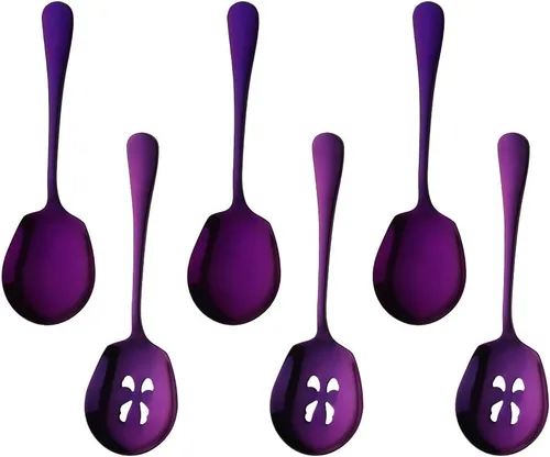 Vista 10 de Meisha - Juego de cucharas de servir, 3 cucharas de servir y 3 cucharas ranuradas, utensilios de servir de acero inoxidable azul para bufé