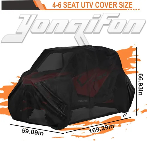 Vista 4 de Funda UTV de 4 plazas resistente con cremallera 420D impermeable para Kawasaki Teryx 4 Krx 4 Mule, Polaris Ranger Crew 570 1000 RZR General 4