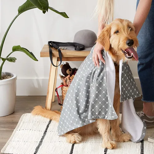 Vista 4 de Bone Dry Colección de toallas de aseo para mascotas, microfibra absorbente, XL, 41 x 23.5 pulgadas, enrejado gris