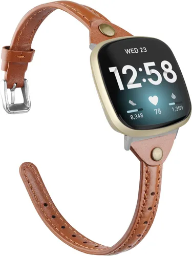 Vista 13 de Minyee Compatible con Fitbit Versa 4/Versa 3/Sense 2/Sense Band para mujer, correa de cuero delgada y fina, pulsera para reloj inteligente Fitbit