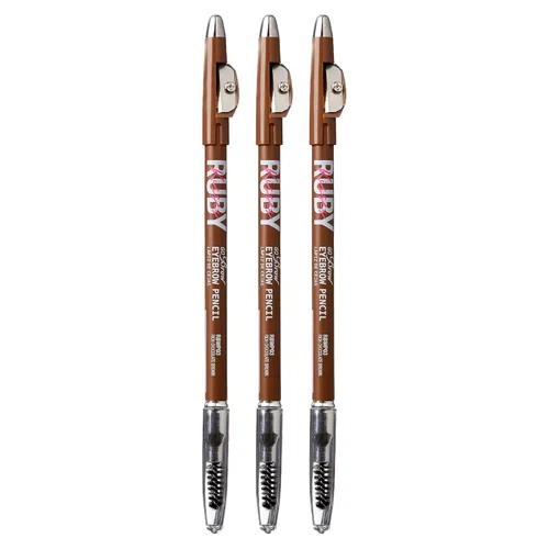 Ruby Kisses GoBrow - Lápiz de cejas, afilable, de larga duración, lápiz de madera para cejas de aspecto natural, paquete de 3 (marrón chocolate)