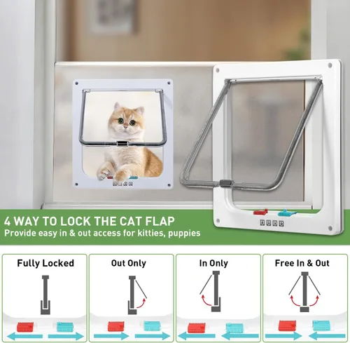 Vista 3 de Puerta de gato para ventana, ventana de seguridad para gatos con 4 modos de bloqueo, se adapta a ventana de 24 a 32 pulgadas, ventana apta
