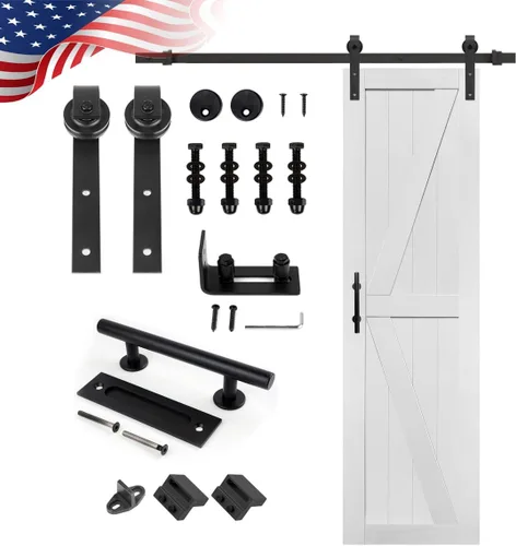 Vista 8 de S&Z TOPHAND® Puerta de granero doble de MDF de 18 x 84 pulgadas con kit de herrajes para puerta corredera de 6 pies, tablero sólido de puerta