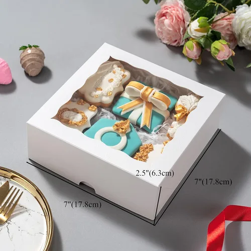 Vista 3 de RomanticBaking 14 piezas cajas de panadería de 7" x 7" x 2 1/2" pulgadas con ventana para tartas, galletas, fresas cubiertas de chocolate