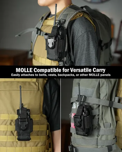 Vista 3 de VIPERADE MOLLE Funda de Radio - Funda Universal para Walkie Talkie para Cinturón de Servicio y Chaleco, Soporte de Radio Táctico para Baofeng