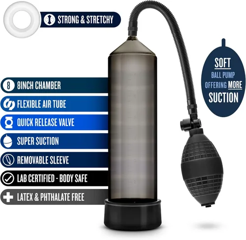 Vista 2 de Blush Performance VX101 Bomba de pene para principiantes de 9 pulgadas, bomba de vacío de mejora con manguito cilíndrico de tubo de silicona suave