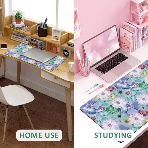 Vista 7 de Alfombrilla de mouse extendida para juegos, colorida y vintage con flores tropicales, grande con bordes cosidos, base de goma antideslizante