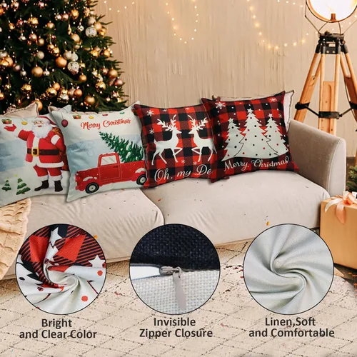 Vista 6 de Fundas de almohada de Navidad de 18 x 18 pulgadas, decoración de vacaciones de invierno, funda de almohada de Navidad para sofá, decoración